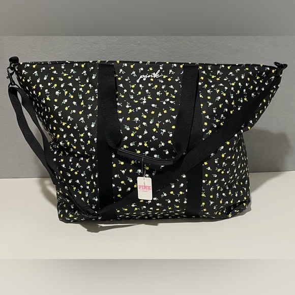 PINK Victoria Secret Black Floral Tote Bag NWT - Picture 2 of 5